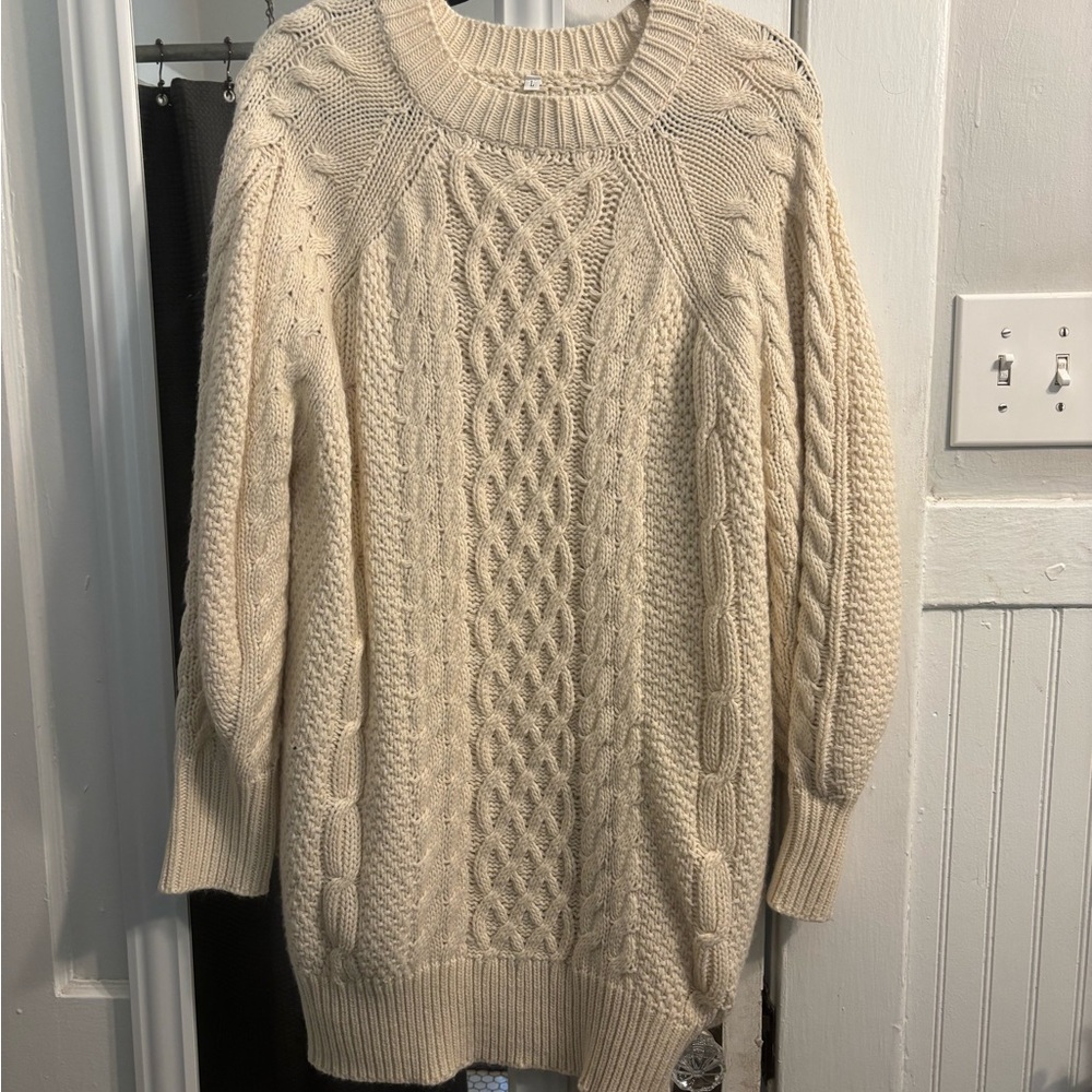 Amazon Cream Crew Neck Cable Knit Sweater Dress